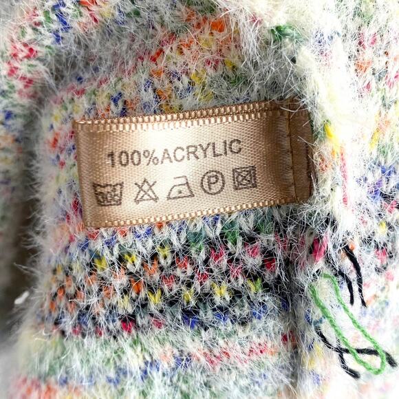 Janice Fuzzy Longline Cardigan Cream Southwestern Trim Fray Fringe Medium - Picture 10 of 14